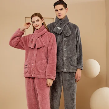 Iarna Cuplu Set de Pijama Jos Butonul de Pijamale Flanel Womne Haine de Acasă Timp Pijamale cu Buzunar Moale, Cald, îmbrăcăminte de noapte