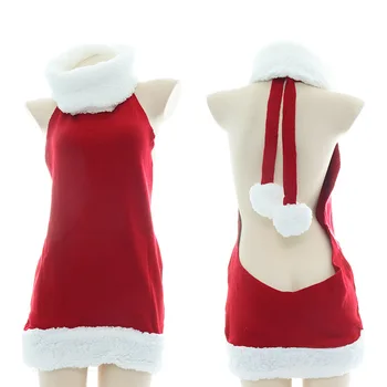 JIMIKO 2022 Crăciun lenjerie de iarna femeie costume Xmas Santa Claus cosplay, costume sexy Virgin Killer Roșie cu spatele gol Pulovere