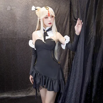 Joc Anime Genshin Impact Ningguang Cosplay Costum De Concert Ningguang Femei Sexy Rochie De Petrecere De Halloween Maneca Cravată Set Complet Peruca