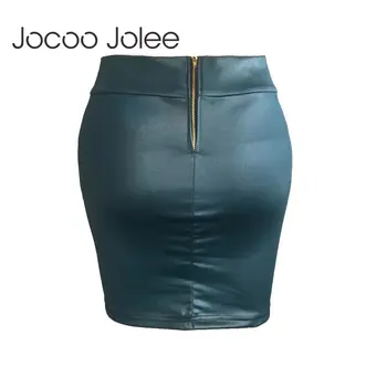 Jocoo Jolee Femei Sexy din Piele PU Fuste Toamna Fermoar Spate Faux din Piele Fuste Mini 2019 Noua Moda Bodycon Fuste Ieftine