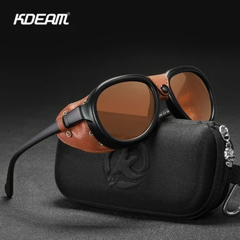 KDEAM de Lux Steampunk Pilot ochelari de Soare Barbati si Femei din Piele Moale Scut Ochelari de Protecție UV400 KD2095