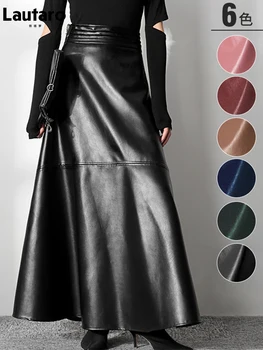 Lautaro Toamnă Lungă Și Neagră O Linie Moale Faux Din Piele Femei Fusta Talie Mare Albastru Elegante, Fuste Maxi Coreeană De Moda De Îmbrăcăminte 2021
