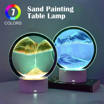 LED-uri RGB Sandscape Lampa， Mișcare Nisip Arta Lumina de Noapte cu 7 Culori Clepsidra Lumină 3D Deep Sea Display Cadou de Crăciun Decorare