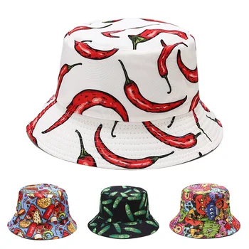 Legume de Imprimare Găleată Pălării Femei Bărbați Pălărie Panama față-verso Pliabil Vara Capac Hamburger Ardei Rosii Graffiti Palarie de Soare