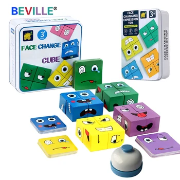 Lemn Expresia Puzzle-Uri Pentru Copii Schimba Fata Magic Cube Montessori La Nivel De Joc De Gândire Logică Provocare Jucarii Educative Cadouri