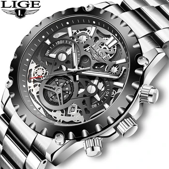 LIGE 2021 din Oțel Inoxidabil Gol Mens Ceasuri de Brand de Top Sport Impermeabil Cuarț Ceas pentru Bărbați Militar Ceasuri Relogio Masculino