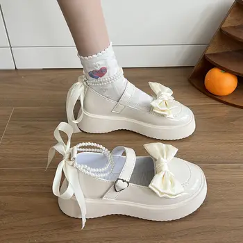 Lolita Pantofi Stil Japonez Mary Jane Pantofi Femei 2022 Moda Papion Pearl Zapatillas Mujer Partid Unic Gros Doamnelor Încălțăminte