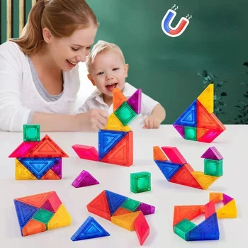 Magnetice Colorate 3D Tangram Puzzle Jucărie Copil Formarea Gândirii Logice Desen Jocuri de societate Educație Montessori Jucarii Pentru Copii 1