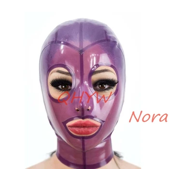 Manual Mască de Latex Transparent Violet Cauciuc Hote cu Deschide Ochii Mari și Gura Zip Spate de Cosplay, Costume pentru Barbati Femei