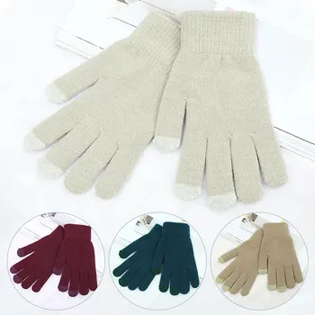 Manusi de Iarna, cu Cinci Degete Tricotate Mănuși de Lână Femei Bărbați Sport Rece cald Cald Mănuși de tipar Offset Solid Color Touch Scree