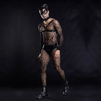 Mens Joc De Rol Sexy Cu Ochiuri De Pisica Set Uniform De Cosplay Bar De Gay Dans Efectua Costum Costum