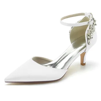 Mijlocul Tocuri Pantofi de Nunta pentru Femei din Satin cu Strasuri Subliniat Deget de la picior Glezna cu Cataramă de Curea Pisicuță Tocuri Pantofi pentru/Cocktail/Bal/Seara