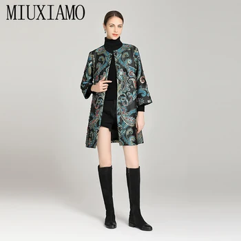 MIUXIMAO 2022 Noi de Toamna pentru Femei Jacheta O-Neck Maneca Lunga Mână Margele Floare de Moda Elegant Stil Instanță Haină Lungă Vestidos