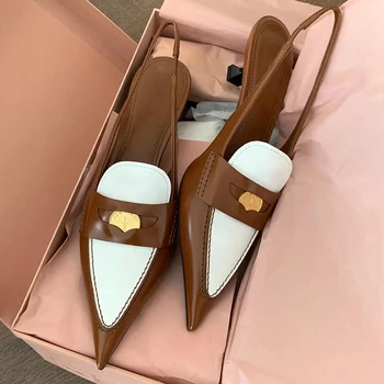 Mixt Color Slingback Cat Sandale cu Toc Femei de Vară 2023 Monedă a Subliniat Toe Stilet Pompe de Moda Pantofi de Lux pentru Femei