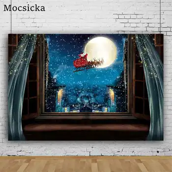 Mocsicka de Iarnă Crăciun Fundal pentru Studio Foto Fereastră Moș Crăciun Luna de Zăpadă de Scenă, cu Imagini de Fundal Fotografie Decor