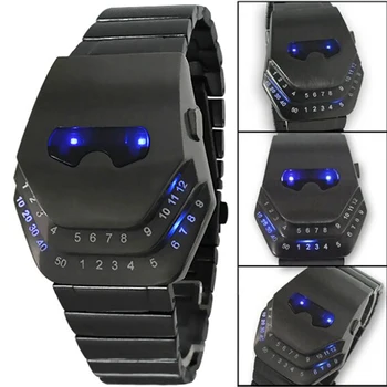 Moda Barbati Cuarț de Lux Ceasuri Digitale Snakelike Ceas Negru cu Albastru Lumină LED-uri Ceasuri de mână din Oțel Inoxidabil Ceas Iron Man