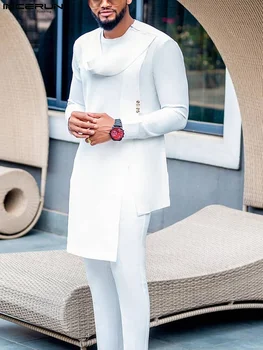 Moda Barbati Musulmani Seturi Culoare Solidă arabe Islamice Îmbrăcăminte O-neck Maneca Lunga Caftan & Pantaloni 2 BUC 2022 Costumele de Bărbați S-5XL INCERUN