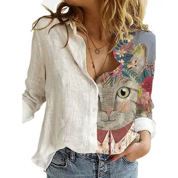 Moda de Animale Imprimate Tricou Casual cu Maneci Lungi Rândul său, în Jos Guler Floral Bluza pentru Femei de Primăvară Birou Doamnă Haine Blusas 20418