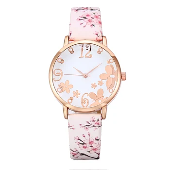 Moda Florale Ceasuri pentru Femei Brățară Elegant Ceas de Curea din Piele Cuarț Ceas de mână de Lux Doamnelor Rochie Ceas Reloj Mujer 1