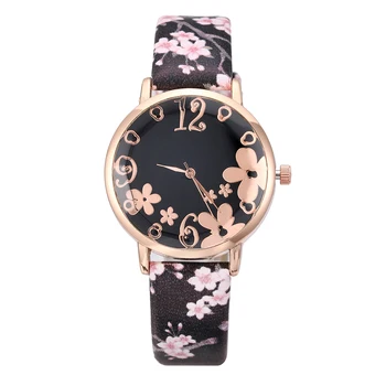 Moda Florale Ceasuri pentru Femei Brățară Elegant Ceas de Curea din Piele Cuarț Ceas de mână de Lux Doamnelor Rochie Ceas Reloj Mujer 4