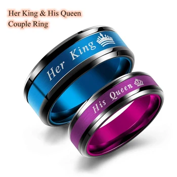 Moda Inele De Cuplu Regele Regina Lui Declarație Inel Romantic Din Oțel Inoxidabil Coroana Inel Aniversare De Nunta Formatie De Bijuterii Cadou
