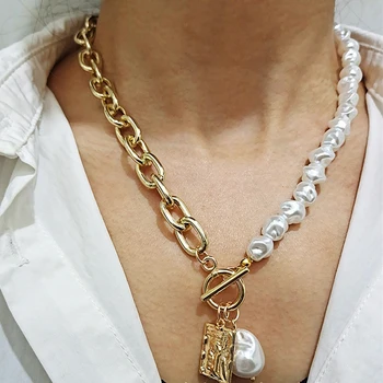 Moda Neregulate Baroc Pearl Lanț de Aur Colier Femei Bijuterii Vintage Geometrice Pandantiv Colier pentru Femei Accesorii