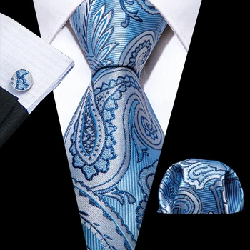 Moda Oameni De Mătase Cravata Albastru Deschis Albastru Cer Paisley Cravata, Batista, Butoni Set De Broșe Ac De Cravată Barry. Wang FA-5901