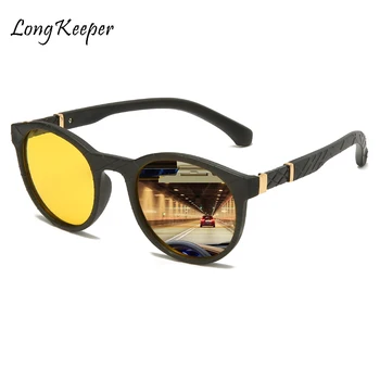 Moda permis de Ochelari de vedere de Noapte Polarizate Bărbați Ochelari de Designer de Brand Rotund Galben Lentile de ochelari de Soare de Conducere Bărbat Ochelari