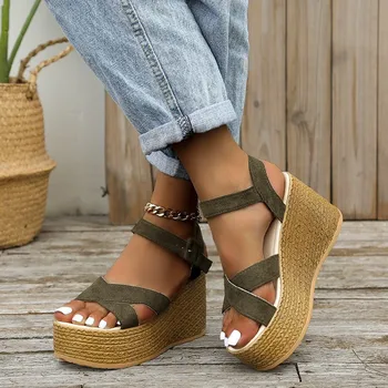 Moda Sandale pentru Femei de Vara 2022 Casual Non-alunecare Peep Toe Platforma Pantofi cu Talpa de Cauciuc Cataramă Tocuri Elegante Femei