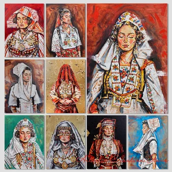 Modern albanez Femeie Panza Pictura in Ulei Fată Portret în Acuarelă Printuri Poster Nordic Arta de Perete Poza pentru Living Decorul Camerei