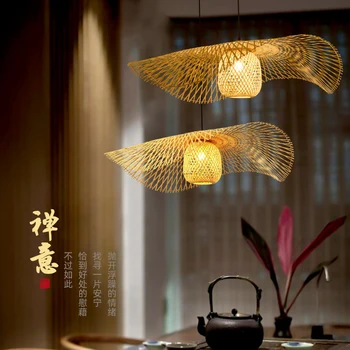 Moderne de Bambus împletit de Mână Bambus Art Candelabru de luat Masa Rroom Naturale, Rattan Răchită Felinar lumini pandantiv Dormitor deco iluminat