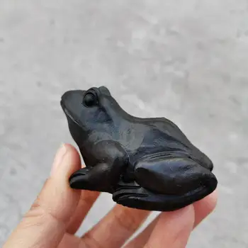 Naturale Sculptate manual Animal Negru obsidian piatra broasca figurina de cristal