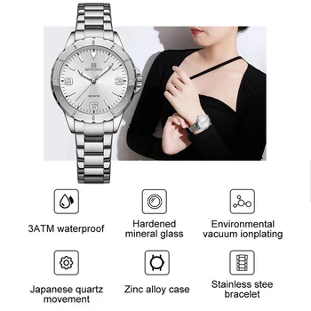 NAVIFORCE Moda Clasic Argintiu Ceas pentru Femei Simple, Casual Cuarț Brățară de sex Feminin Impermeabil Doamnelor Ceas de mână Montre Femme 1