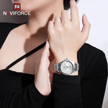 NAVIFORCE Moda Clasic Argintiu Ceas pentru Femei Simple, Casual Cuarț Brățară de sex Feminin Impermeabil Doamnelor Ceas de mână Montre Femme 2