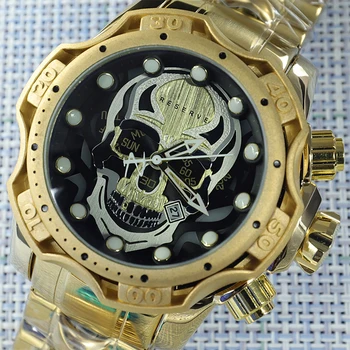 Neînvinsă Scheletul Craniului Cadran Mare Barbati Ceas De Aur Ceas De Lux De Afaceri Invicto Reloj De Hombre Oțel Ceas Relogio Masculino 0