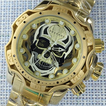 Neînvinsă Scheletul Craniului Cadran Mare Barbati Ceas De Aur Ceas De Lux De Afaceri Invicto Reloj De Hombre Oțel Ceas Relogio Masculino 1