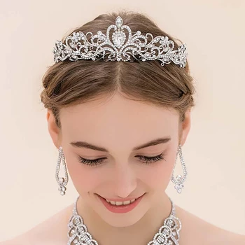 Noi Femeile Printesa Coroana Banda De Cristal Stras Tiara Și Coroane Banda De Păr Bijuterii Argint De Mireasa Accesorii De Par De Nunta