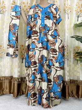 Nou Stil Maneca Scurta Africane Abaya Dashiki Florale Imprimare Caftan De Mătase Doamna Eleganta De Vara Maxi Rochii Casual Vestidos