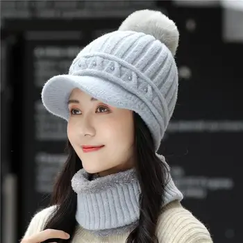 Noua Pălărie De Iarnă Ține Gât Mai Cald Pălărie Set Gros Beanie Cap Casual Pălării De Iarnă Pentru Femei Adăuga Căptușeală De Blană Cald Tricotate Pălărie