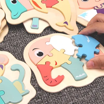 NOUĂ Copii de Pre-școală de Educație Băiat 3D Jigsaw Puzzle pentru Copii din Lemn Animal de Jucărie din Lemn Jucarii Elefant Drăguț Puzzle Lemn Jucarii