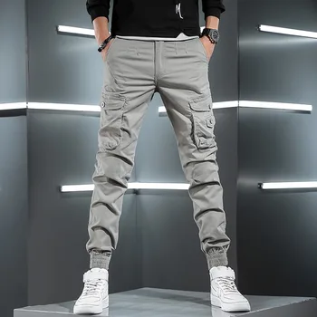 Oamenii Tactice Pantaloni De Marfă Streetwear Multi De Buzunar Hip Hop Joggeri Gri Bumbac Slim Fit Pantaloni