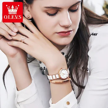 OLEVS Doamnelor Ceas de Lux Brand de Top Doamnelor Cuarț Ceas de Mână Moda Impermeabil Doamnelor din Oțel Inoxidabil Ceas 3