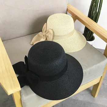 Palarie de soare de Mare Arc Negru Pălării de Vară pentru Femei Pliabil Paie Plaja Panama Hat Visor Margine Largă Femme de sex Feminin
