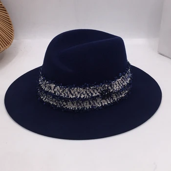 panama Europene și Americane Vântului moda pălărie de lână ascunde albastru pălării de personalitate vis twining panglică de mătase iubitorii de pălărie