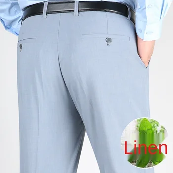 Pantaloni formale pentru Bărbați Lenjerie Subțire de Vară Direct Înaltă Talie Pantaloni Costum Negru Bărbați Pantaloni Clasice 2021 Noi