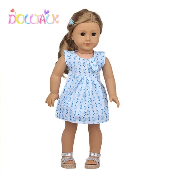 Papusa Vorbesc Vara 18 inch American Doll Jucarii Pentru Fete Haine Rochia Albastru Costum de Haine Pentru 43 Cm Copil Nou Născut Păpuși 0