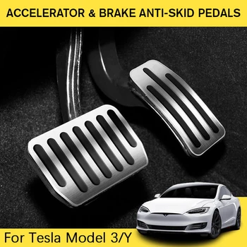 Pedale Set Non-Alunecare de Performanță Pedala de Tampoane Capace din Oțel Inoxidabil, Aliaj de Aluminiu Pedalei de Frână Pad pentru Tesla Model Y 3