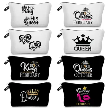 Pentru femei Sac de Cosmetice Caz Creion Machiaj Pungi Personalizate Scrisoare Regina King Crown Tipărite de Călătorie set de articole de Toaletă Chic Creativitate