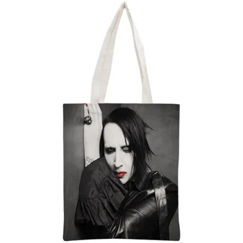 Personalizat Marilyn Manson Tote Sac Reutilizabil Geantă de mână de Femei Umăr Panza Pliabil Pungi de Cumpărături Personaliza imaginea ta
