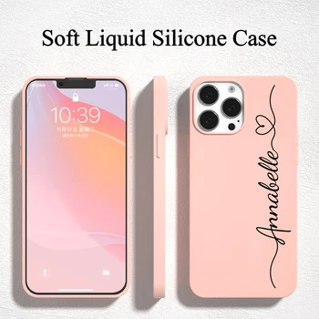 Personalizate Personalizate Numele Moale Lichid de Silicon de Caz pentru iPhone 13 12 11 Pro Max X XS XR 7 8 Plus Roz Femei de Lux Capacul Telefonului